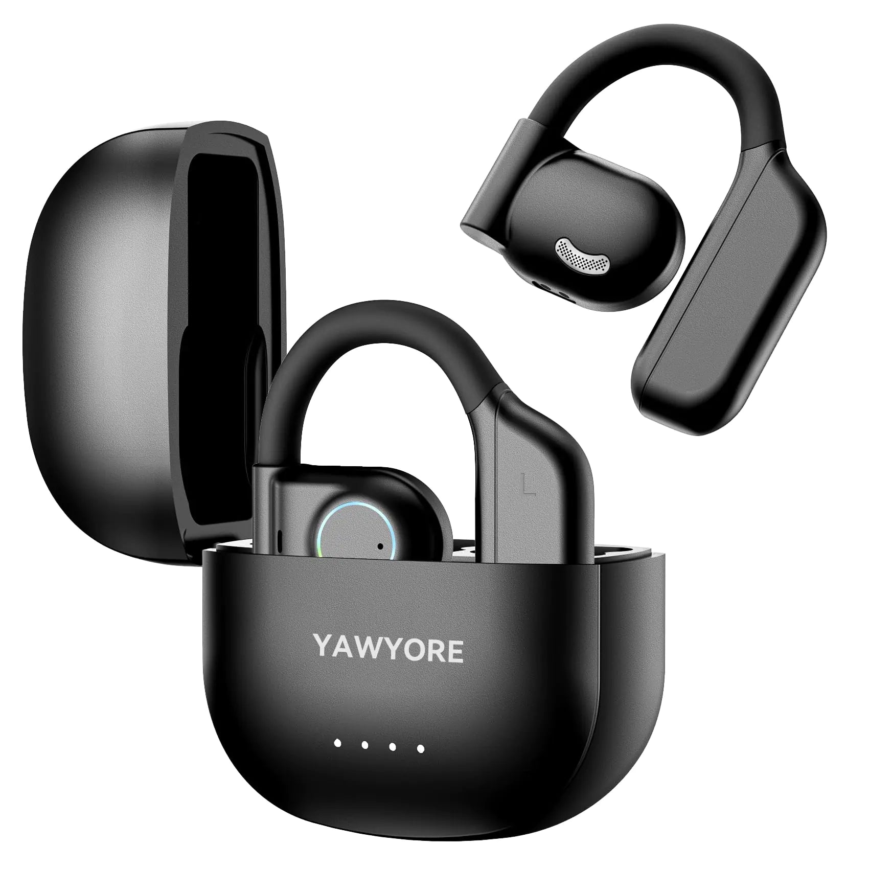 YAWYORE Open Ear Headphones Wireless Bluetooth 5.3 Earbuds with Earhooks Microphone Clear Sound60H Playtime IPX7 Waterproof Light Weight Comfortable FitSuitable for RunningWorkouts(Black) - Triassure